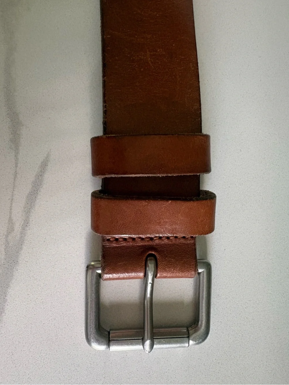 Polo Ralph Lauren Men's Brown Saddle Leather Belt Silver Buckle Logo Patch Sze34